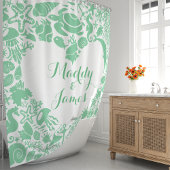 Minze Grüne Meereslebewesen Paare Herz-Monogramm Duschvorhang