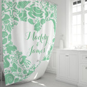Minze Grüne Meereslebewesen Paare Herz-Monogramm Duschvorhang