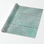 Minze grüne Metallic Damask Silver Gray Wood Rusti Geschenkpapier (Ungerollt)