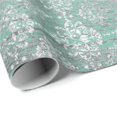 Minze grüne Metallic Damask Silver Gray Wood Rusti Geschenkpapier (Rolleneckpunkt)
