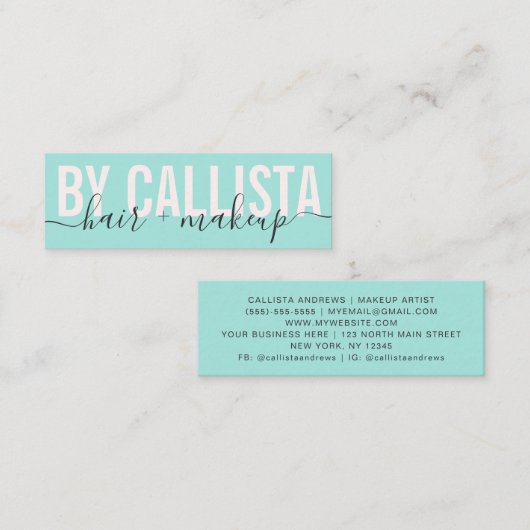 Minze grüne moderne einfache Typografie Makeup Hai Mini Visitenkarte (Vorne/Hinten)