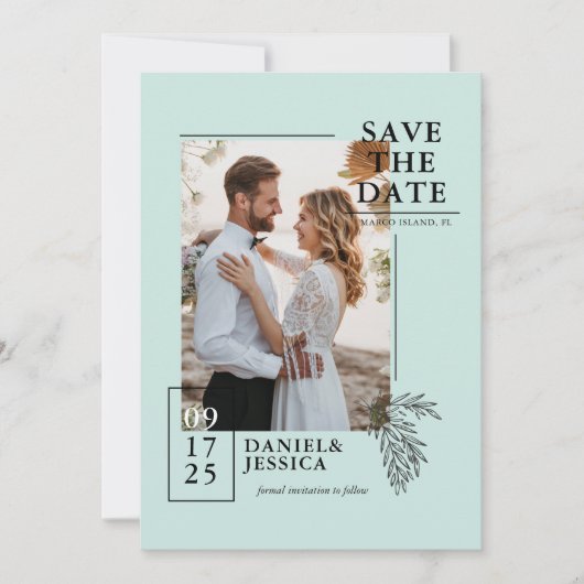 Minze grüne moderne Foto Hochzeit retten das Datum Save The Date (Vorderseite)