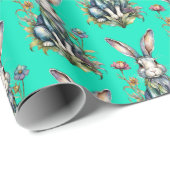 Minze Grüne Niedliche Wasserfarbe Bunny Floral Ost Geschenkpapier (Rolleneckpunkt)