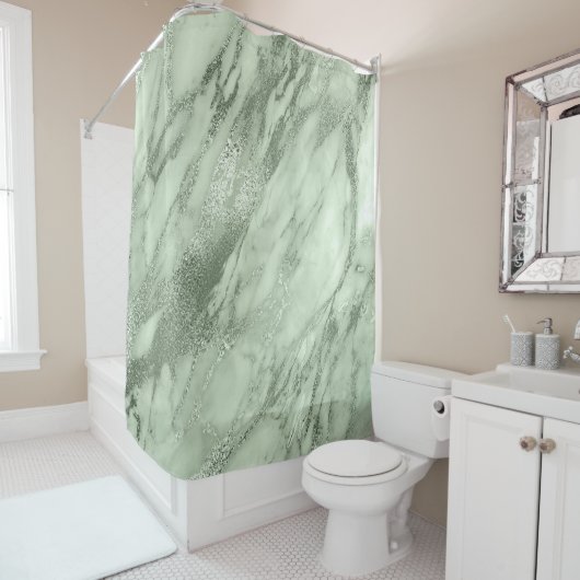 Minze Grüne Olive Salvia Marble Abstrakt Stone Lux Duschvorhang (Beispiel)
