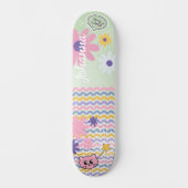 Minze grüne Pastel florale Streifen Girly Cat Magi Skateboard (Vorderseite)