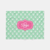 Minze grüne Paw-Drucke und rosa Monogramm und Name Fleecedecke (Vorderseite (Horizontal))