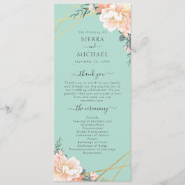 Minze grüne Pfirsichcreme Gold Geometric Wedding Programm