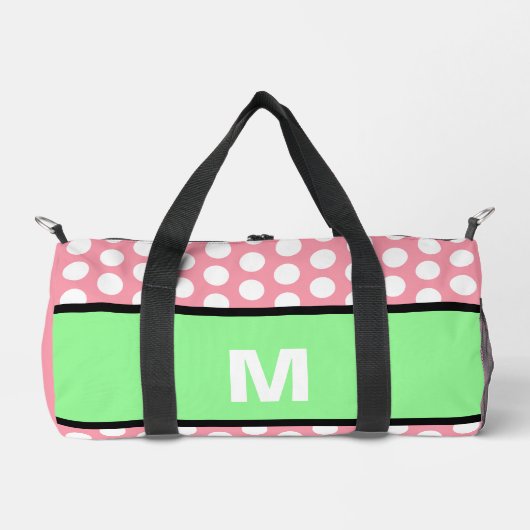 Minze grüne Pink-weiße Polka-Dots-Monogramm Duffle Bag (Vorderseite)