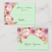 Minze grüne rosa Blumenplatine - Plateaukarten Platzkarte (Vorne/Hinten)