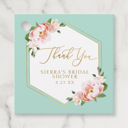 Minze grüne Rosa geometrisches Brautparty Geschenkanhänger (Vorderseite)