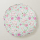 Minze grüne, rosa Teebecher Personalisierte Monogr Rundes Kissen (Rückseite)