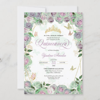 Minze Grüne Rose Elegante Butterfly Quinceanera in Einladung