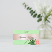 Minze grüne Rose Gold Deco Blume mit Initialen Visitenkarte (Stehend Vorderseite)