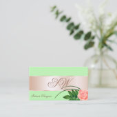 Minze grüne Rose Gold Decoder Blume mit Monogramm Visitenkarte (Stehend Vorderseite)