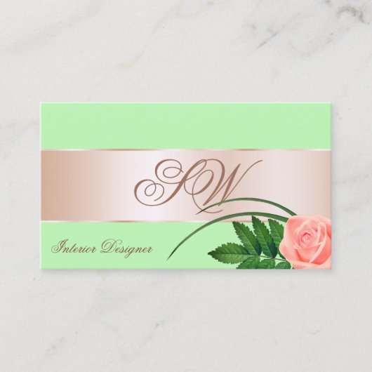 Minze grüne Rose Gold Decoder Blume mit Monogramm Visitenkarte (Vorderseite)