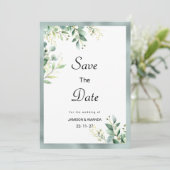 Minze grüne, rustikale Eukalyptus-Blätter Save the Einladung (Stehend Vorderseite)