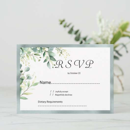 Minze grüne, rustikale Eukalyptus-Blattpflanzen UA Einladung (Stehend Vorderseite)