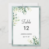 Minze grüne, rustikale Eukalyptus-Tischnummern Einladung (Vorderseite)