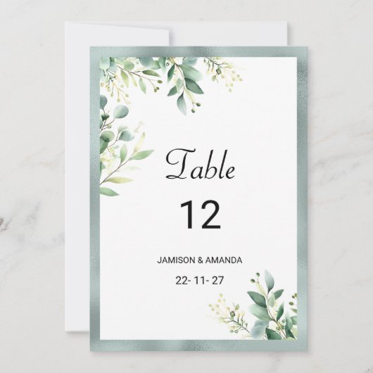 Minze grüne, rustikale Eukalyptus-Tischnummern Einladung (Vorderseite)