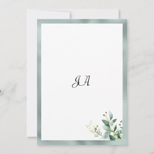 Minze grüne, rustikale Eukalyptus-Tischnummern Einladung (Rückseite)