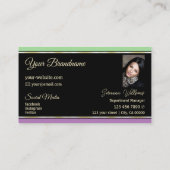 Minze, grüne Schwarz und Lavendel Streifen mit Fot Visitenkarte (Rückseite)