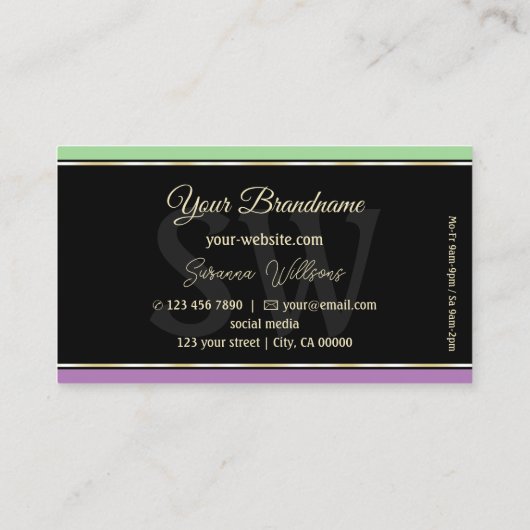 Minze grüne schwarze Lavendelstreifen mit Monogram Visitenkarte (Rückseite)