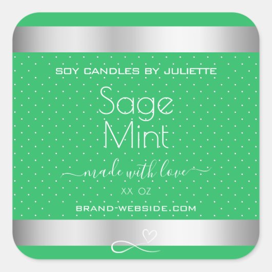 Minze grüne Silbermetall-Effekt Verpackungsetikett Quadratischer Aufkleber (Vorderseite)