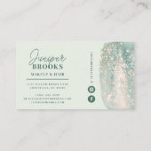 Minze grüne Social Media Einfache Glitzer Wasserfa Visitenkarte (Rückseite)