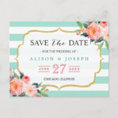 Minze grüne Streifen botanisches Blumenmuster Save Ankündigungspostkarte (Vorderseite)