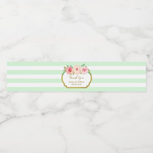 Minze grüne Streifen Floral Gold Flasche Etikett (Einzelnes Label)