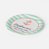 Minze grüne Streifen mit Korallenrosa Ankern Gebur Pappteller (Schrägansicht)