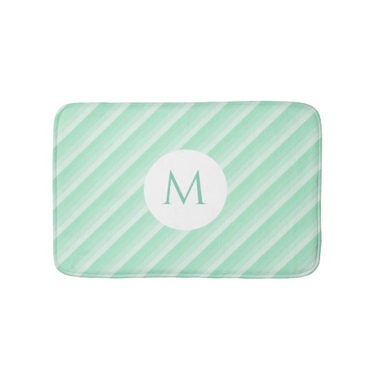 Minze grüne Streifen Trendy Moderne Monogramm Vorl Badematte (Vorderseite)