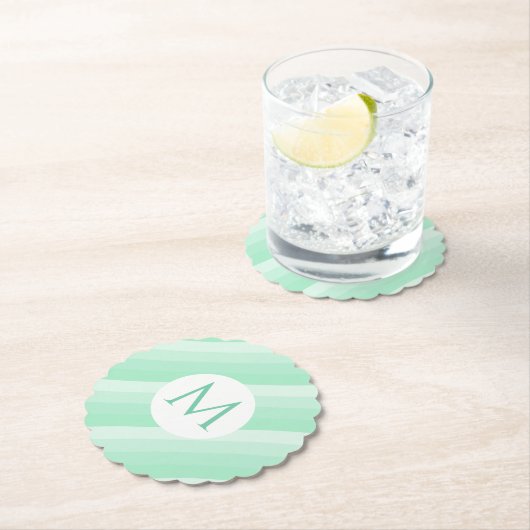 Minze grüne Streifen Trendy Moderne Monogramm Vorl Untersetzer (Vor Ort)