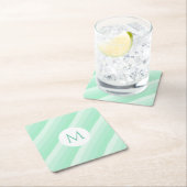Minze grüne Streifen Trendy Monogram Moderne Vorla Rechteckiger Pappuntersetzer (Vor Ort)
