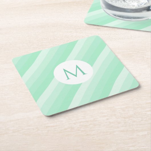 Minze grüne Streifen Trendy Monogram Moderne Vorla Rechteckiger Pappuntersetzer (angewinkelt)