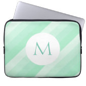 Minze grüne Stripvorlage Moderne Monogram Trendy Laptopschutzhülle (Vorderseite)