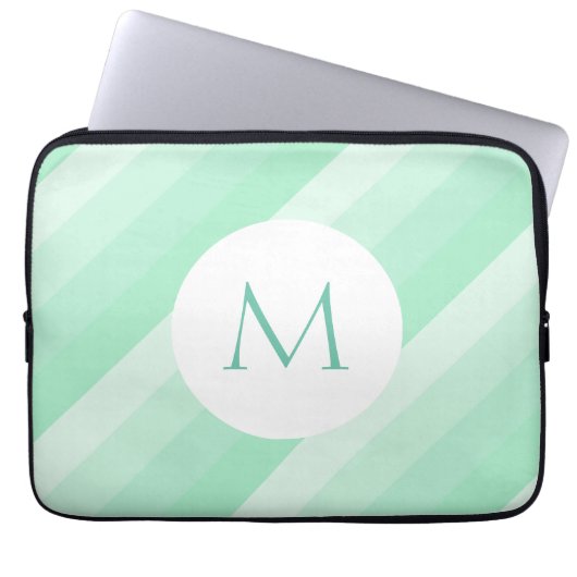 Minze grüne Stripvorlage Moderne Monogram Trendy Laptopschutzhülle (Vorderseite)