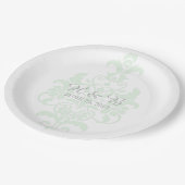 Minze grüne, subtile Damaske Hochzeitspapier-Telle Pappteller (Schrägansicht)