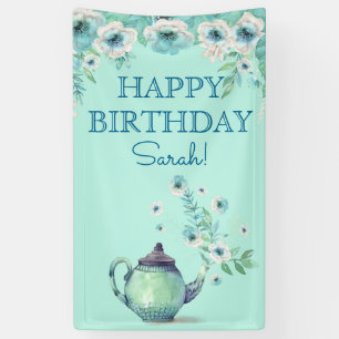 Minze Grüne Teekanne Aquarell Blume Aqua Aquamarin Banner