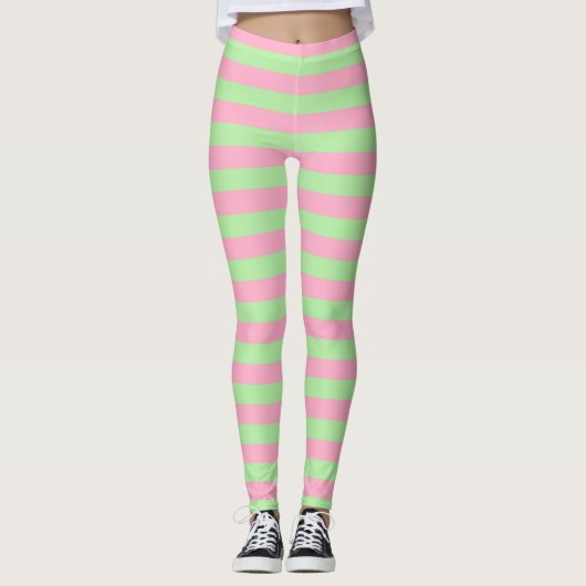 Minze, grüne und rosa Streifen Leggings (Vorderseite)