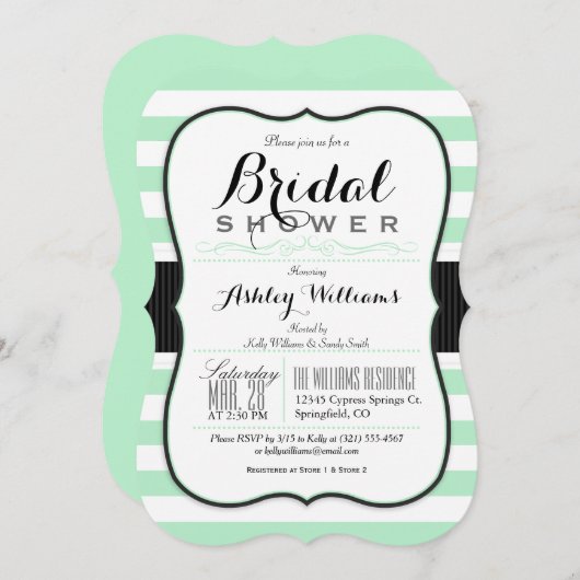 Minze, grüne und weiße Streifen; elegantes Brautpa Einladung (Vorne/Hinten)