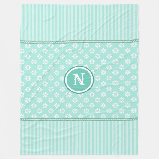 Minze, grüne und weiße Streifen und Milchmonogramm Fleecedecke (Vorderseite)