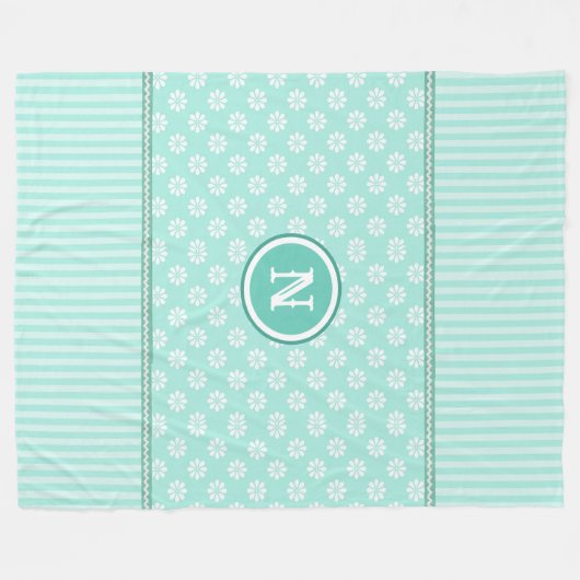 Minze, grüne und weiße Streifen und Milchmonogramm Fleecedecke (Vorderseite (Horizontal))