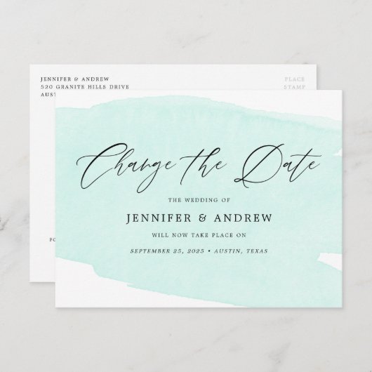 Minze grüne Veränderung das Datum Hochzeitverlänge Ankündigungspostkarte (Vorne/Hinten)