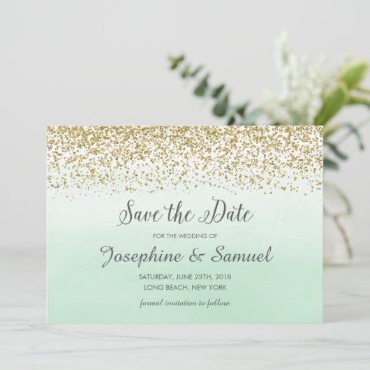 Minze Grüne Wasserfarbe Save the Date Einladung (Stehend Vorderseite)