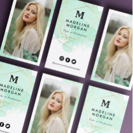 Minze grüne Wasserfarbe Social Media mit Foto Visitenkarte