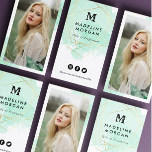 Minze grüne Wasserfarbe Social Media mit Foto Visitenkarte