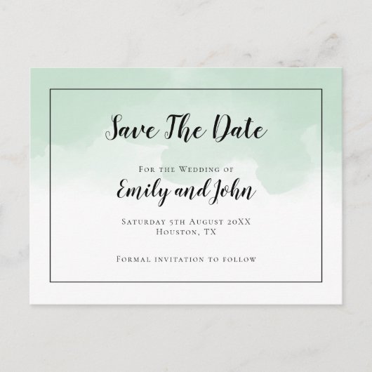 Minze grüne Wasserfarben Schwarzes Skript Save the Postkarte (Vorderseite)