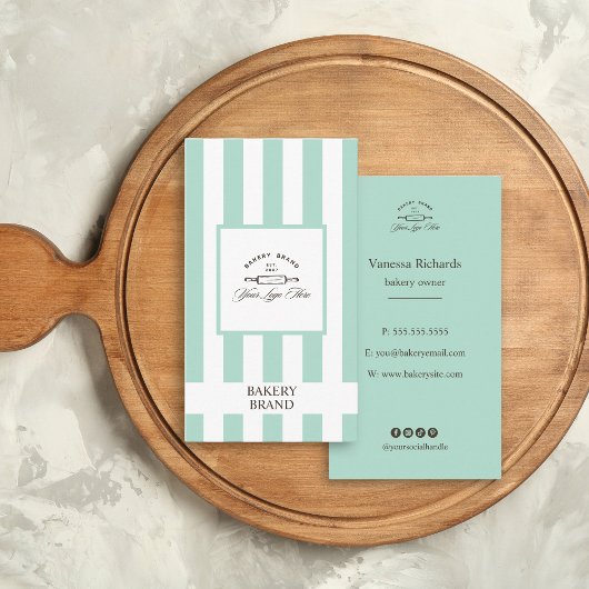 Minze grüne, weiße Bäckerei Logo Groß Streifen Visitenkarte