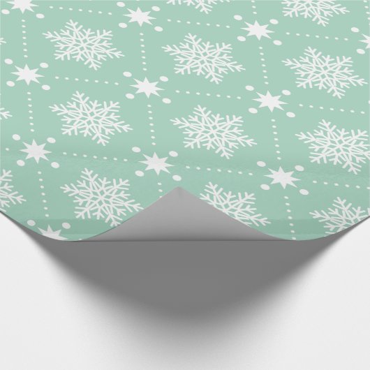Minze grüne weiße Schneeflocken Weihnachtsmuster Geschenkpapier (Ecke)